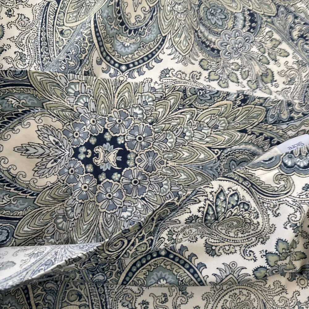 THE COMPANY STORE Mandala Paisley Blue Duvet Cover 2 Shams Queen Cotton Buttons